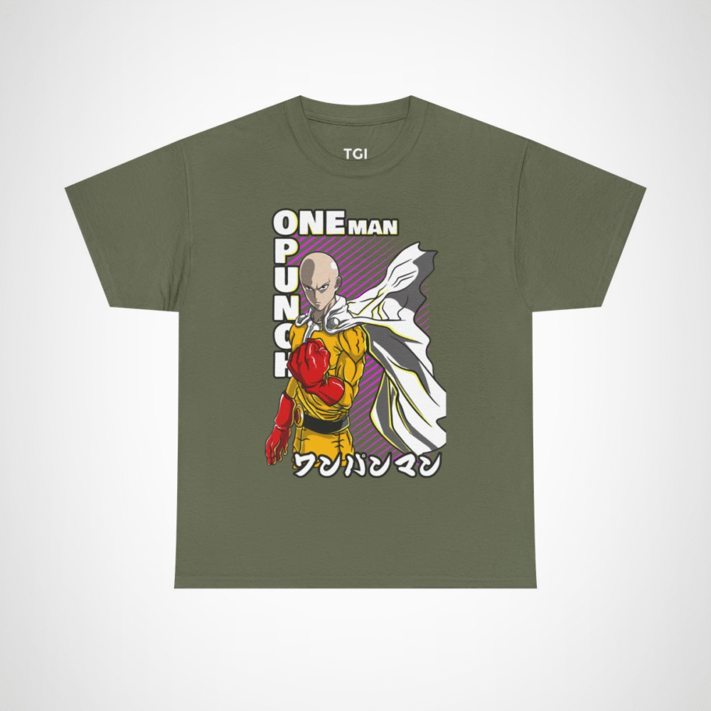 One Punch Man Saitama Epic Fight T-Shirt for anime fans Military Green colour