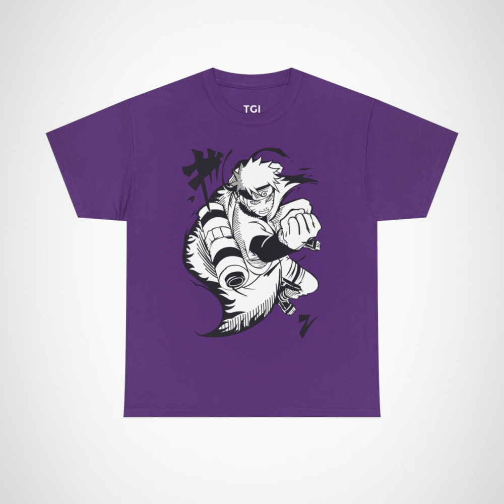 Epic Ninja Adventure T-Shirt featuring an action-packed anime character Purple colour