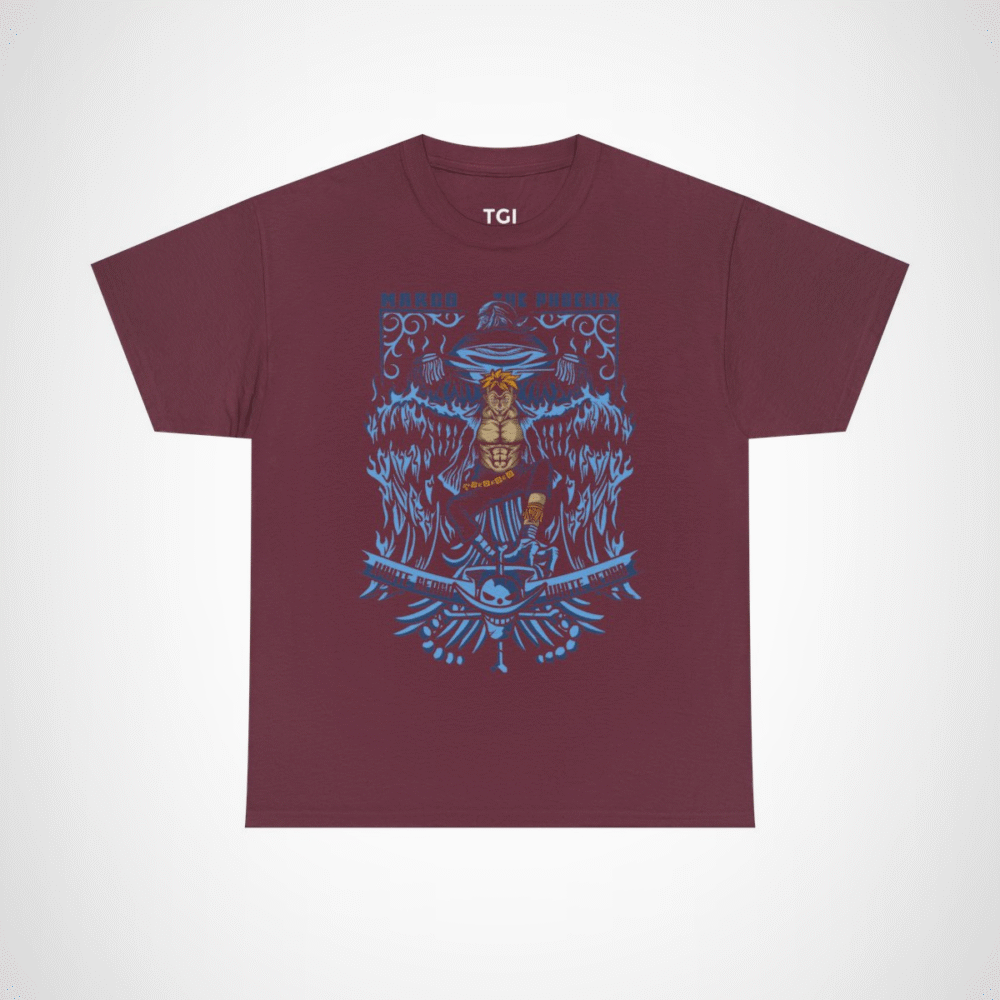 Maroo the Phoenix inspired t-shirt featuring bold anime design Maroon colour
