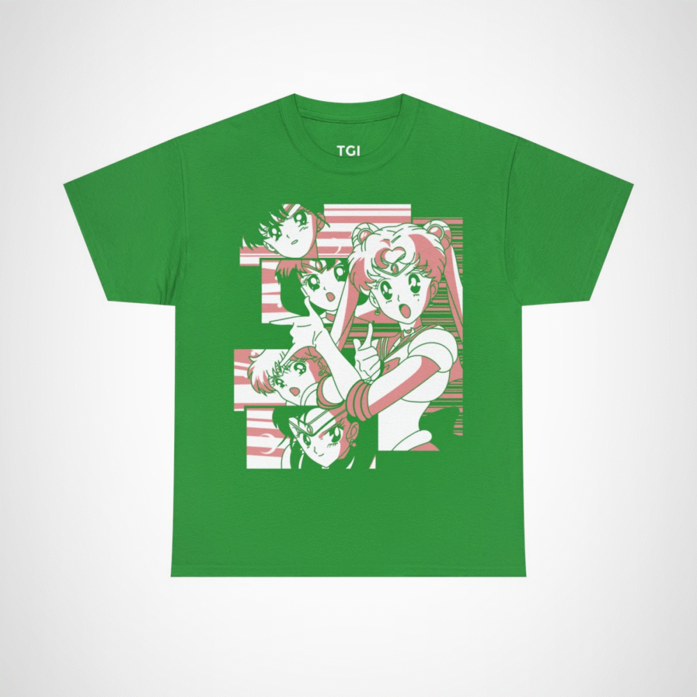 Sailor Moon & Friends Retro Graphic Tee featuring beloved characters in a nostalgic design Irish Green colour