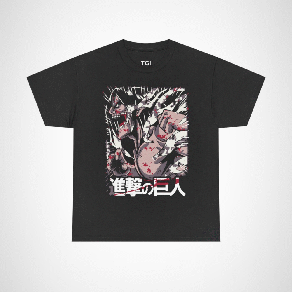 Fierce Attack on Titan inspired t-shirt featuring iconic character design Black colour