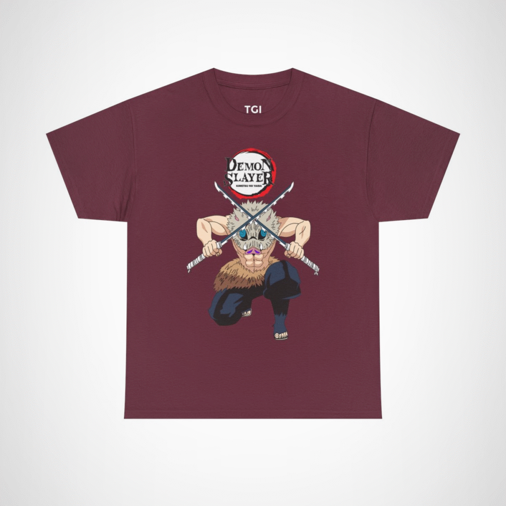 Demon Slayer Zenitsu T-Shirt showcasing artwork from Kimetsu no Yaiba Maroon colour