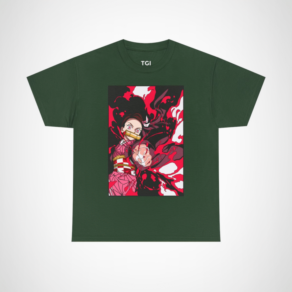 Demon Slayer inspired anime t-shirt featuring vibrant character design Forest Green colour