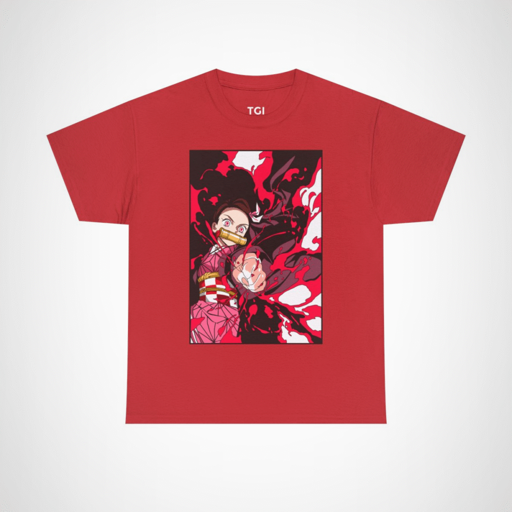Fierce anime character graphic t-shirt for anime enthusiasts Red colour