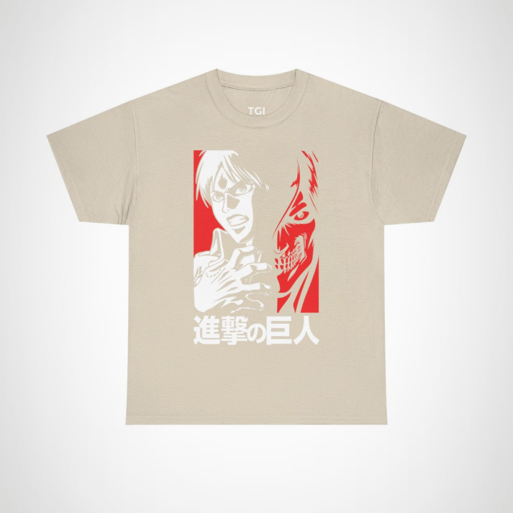 Attack on Titan Inspired Graphic Tee featuring a bold design Sand colour
