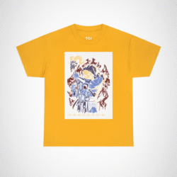 SKELETOR graphic t-shirt showcasing an intense villain design Gold colour