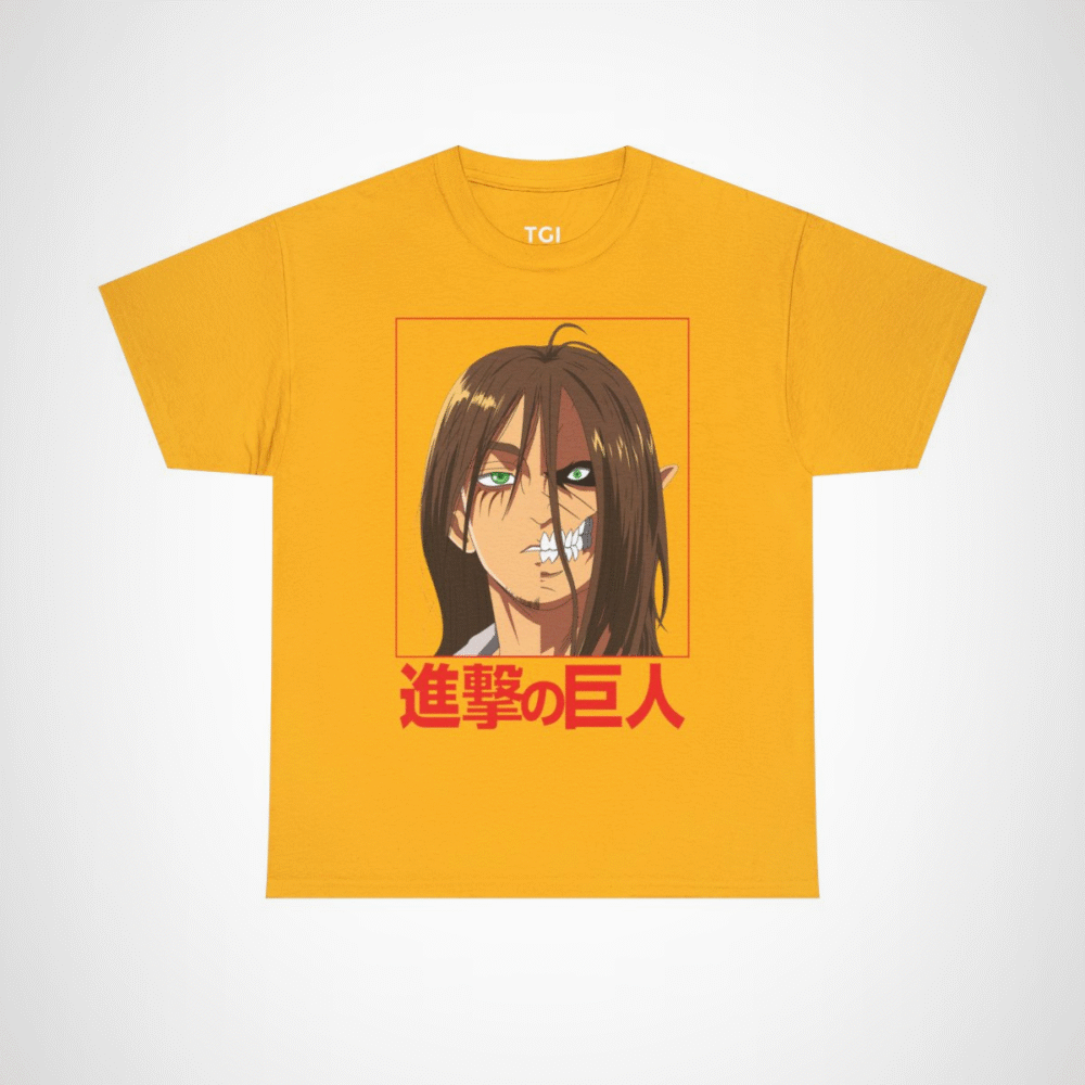 Fierce Titan Transformation Graphic Tee showcasing powerful anime character Gold colour