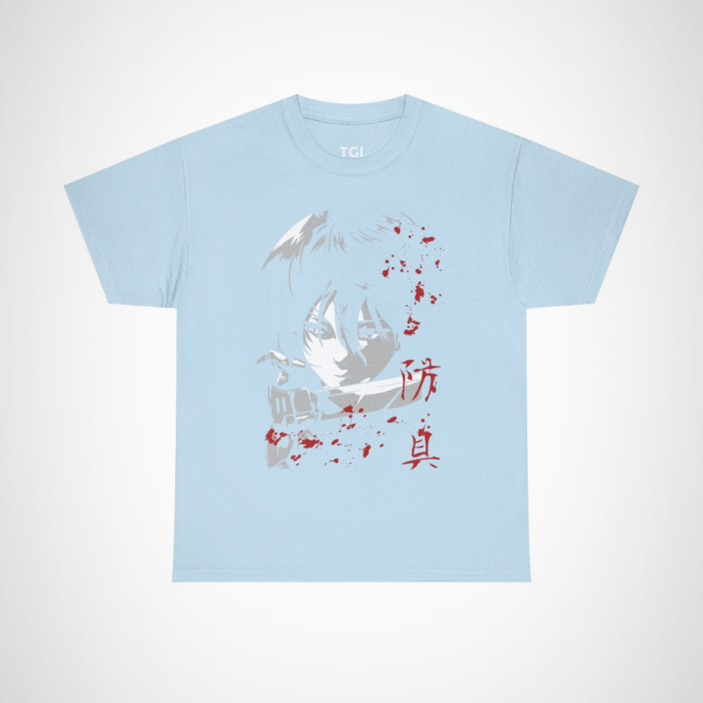 Fierce Samurai T-Shirt with bold design for anime fans Light Blue colour