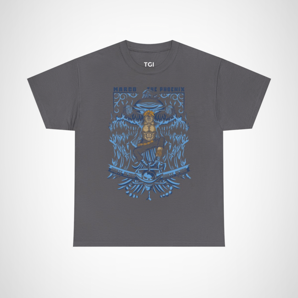 Maroo the Phoenix inspired t-shirt featuring bold anime design Charcoal colour