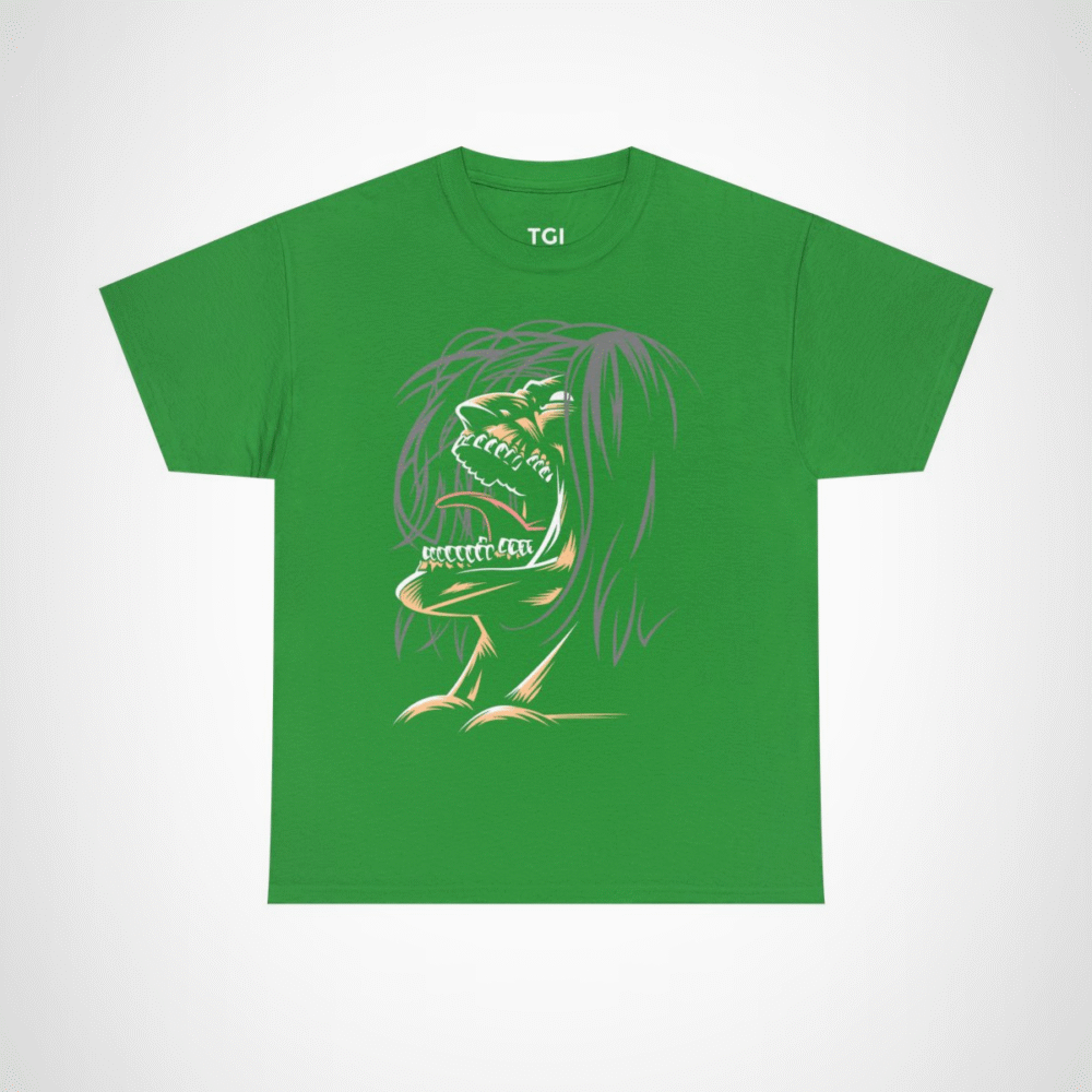Fierce Grinning Creature T-Shirt with unique graphic design Irish Green colour
