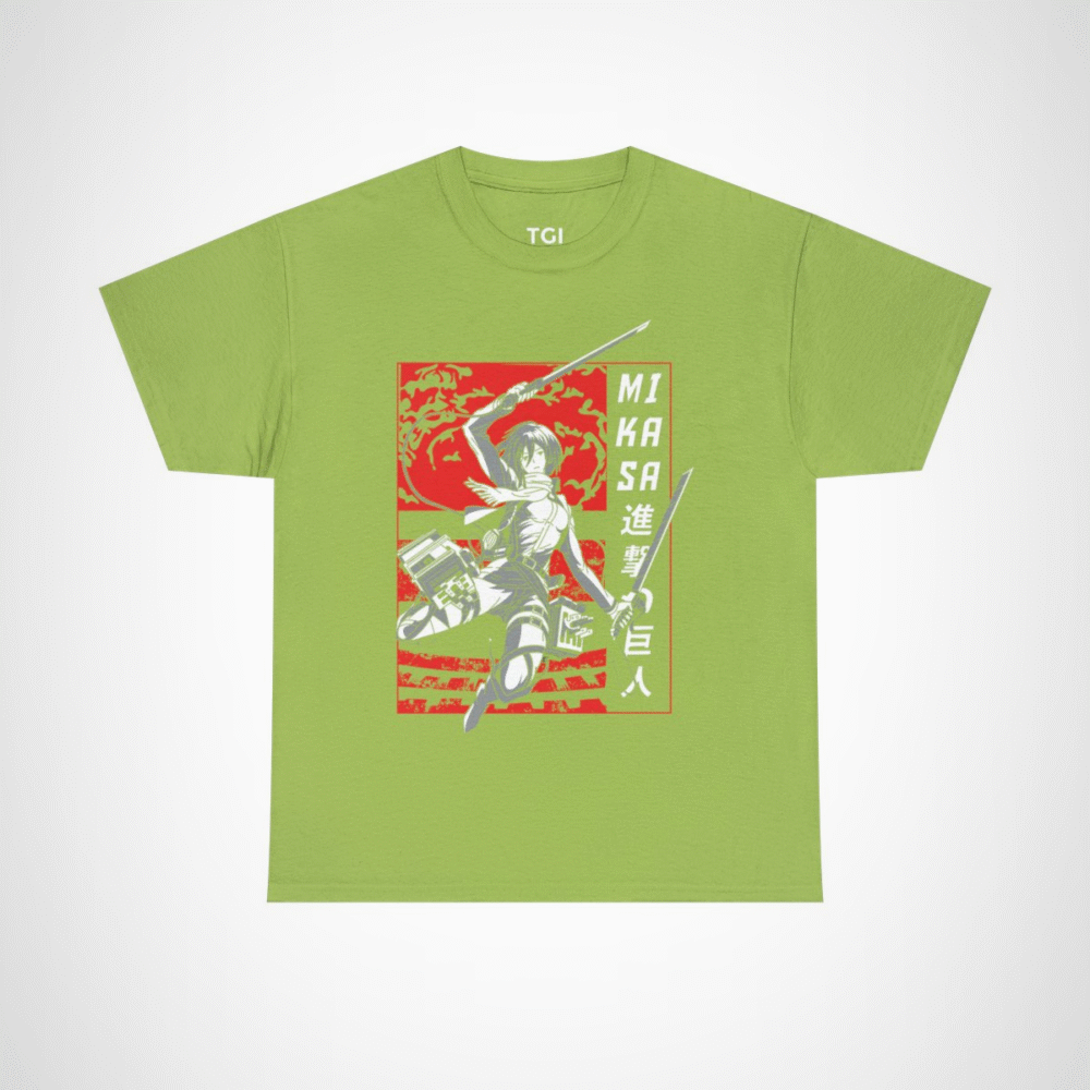 Mikasa Ackerman Attack on Titan T-Shirt design with vibrant graphics Kiwi colour