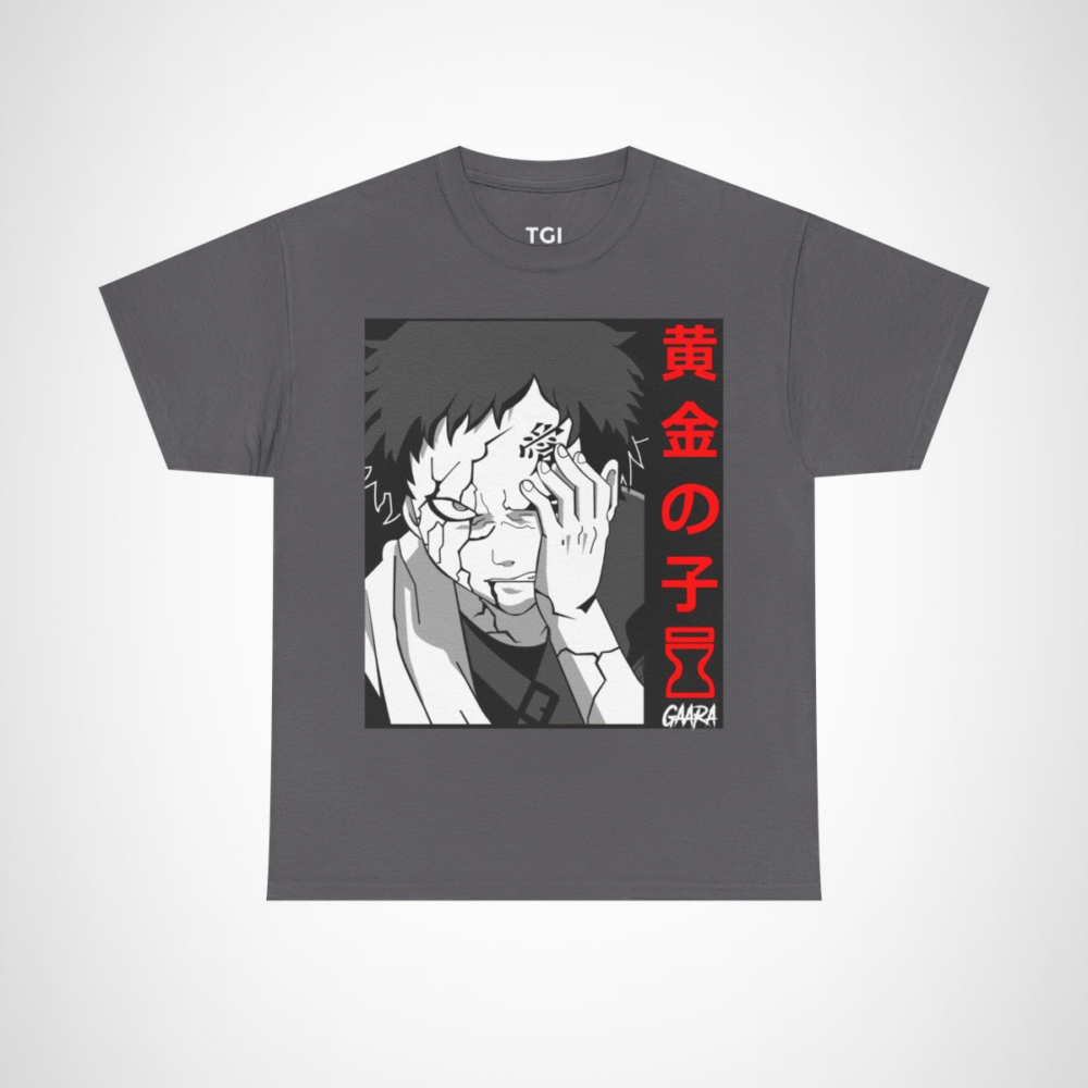 Gaara Aesthetic Manga Tee featuring unique anime art Charcoal colour