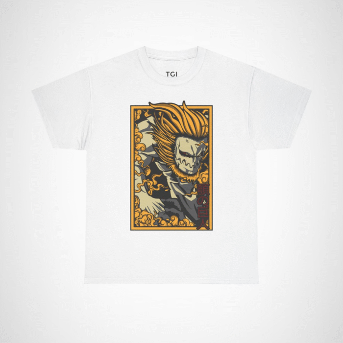Fearless Giant Graphic Tee showcasing a giant with flames design White colour