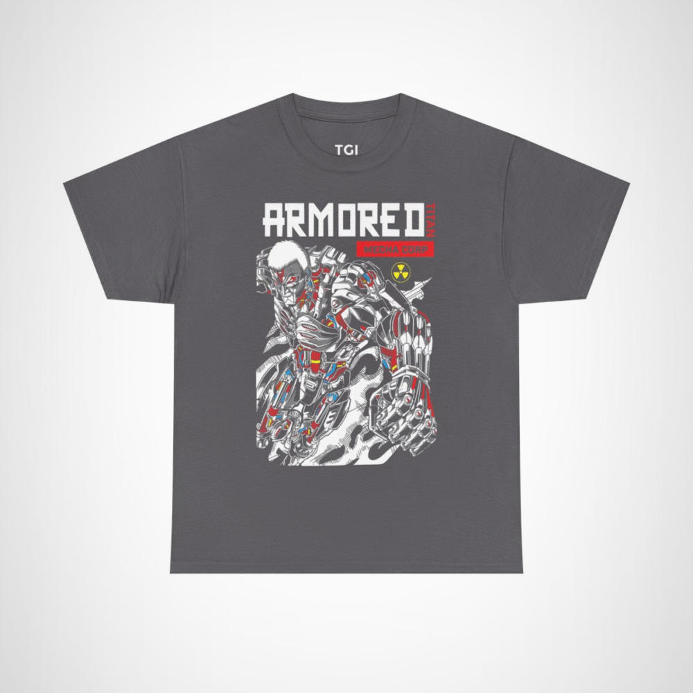 Armored Titan Mecha Graphic Tee displayed in a stylish manner Charcoal colour
