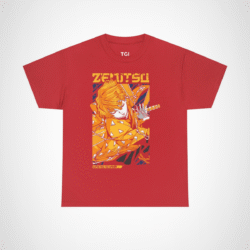 Vibrant Zenitsu Agatsuma T-Shirt featuring dynamic anime artwork Red colour