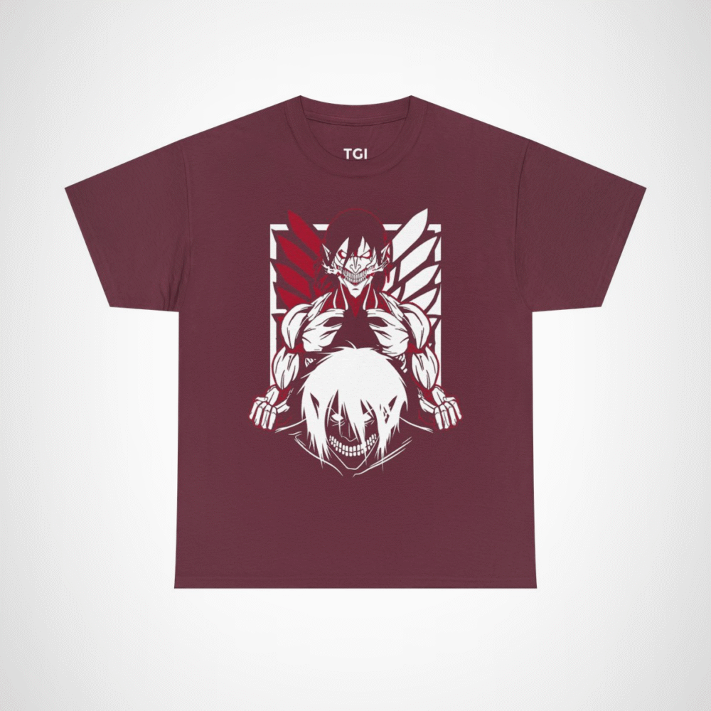 Epic Dual Faces Anime T-Shirt showcasing striking design and expressions Maroon colour