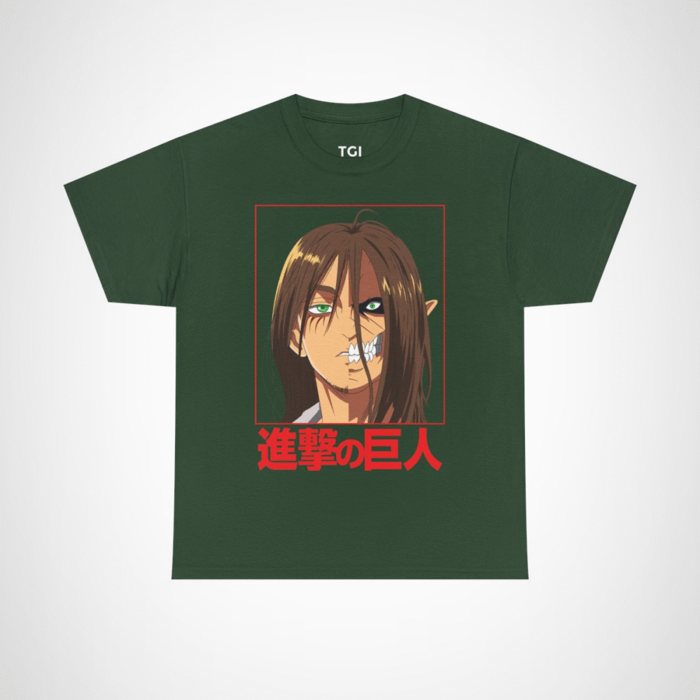 Fierce Titan Transformation Graphic Tee showcasing powerful anime character Forest Green colour