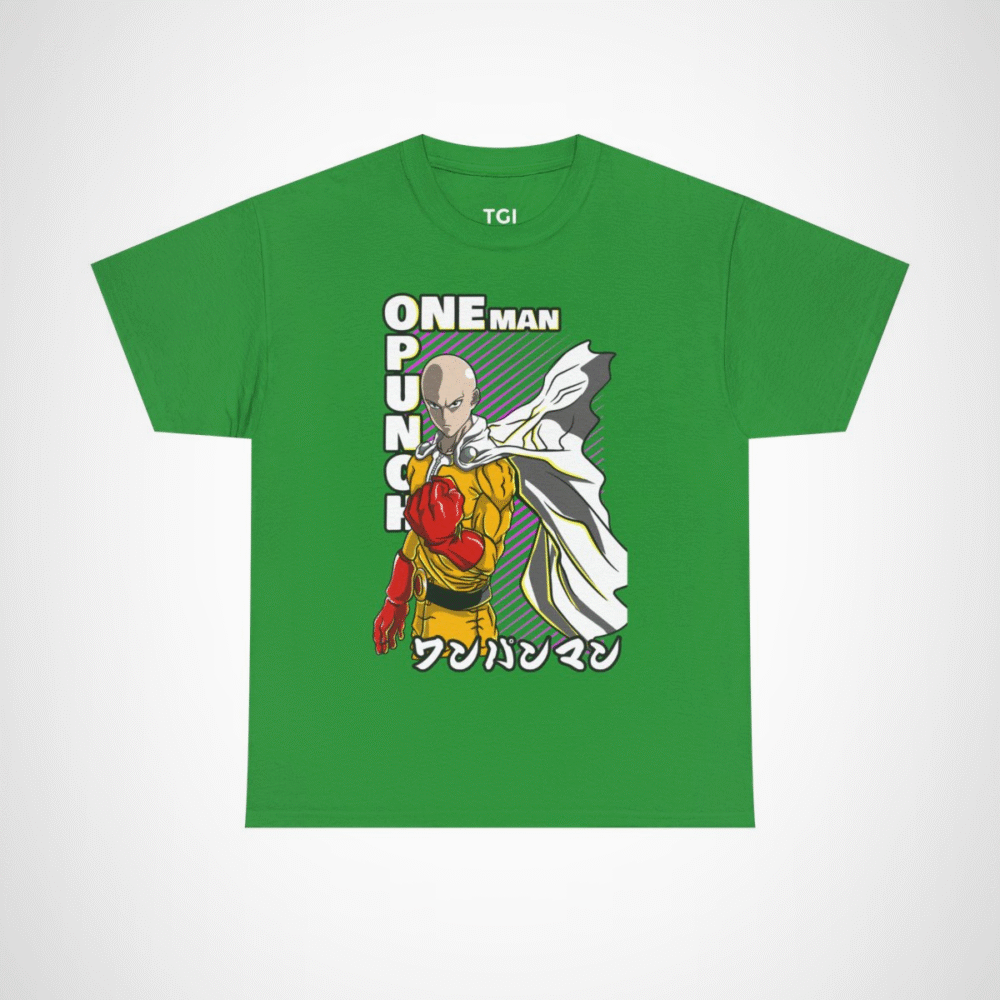 One Punch Man Saitama Epic Fight T-Shirt for anime fans Irish Green colour