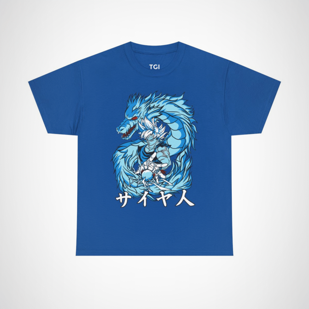 Epic Saiyan Dragon Power Graphic Tee for anime enthusiasts Royal colour