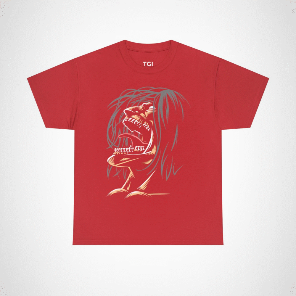 Fierce Grinning Creature T-Shirt with unique graphic design Red colour