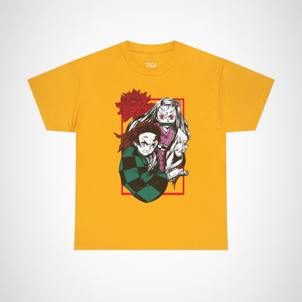 Demon Slayer T-shirt with Tanjiro and Nezuko design Gold colour