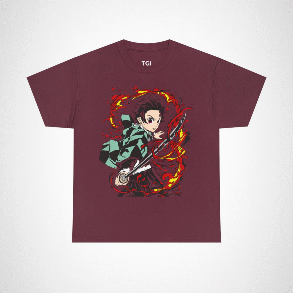 Fierce Samurai Warrior T-Shirt showcasing dynamic anime inspired design Maroon colour
