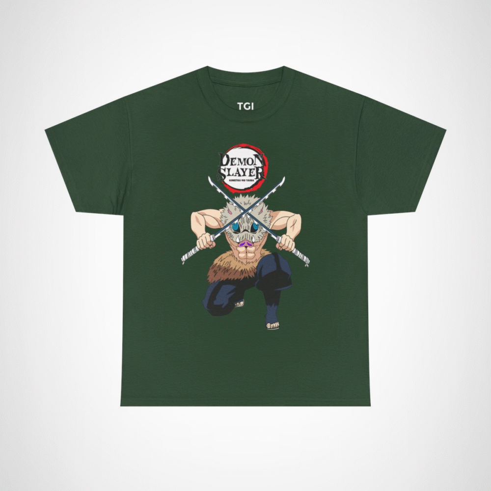 Demon Slayer Zenitsu T-Shirt showcasing artwork from Kimetsu no Yaiba Forest Green colour