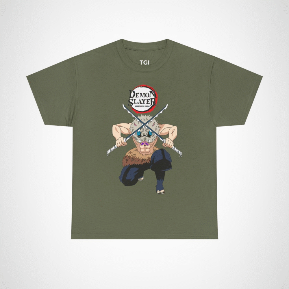 Demon Slayer Zenitsu T-Shirt showcasing artwork from Kimetsu no Yaiba Military Green colour