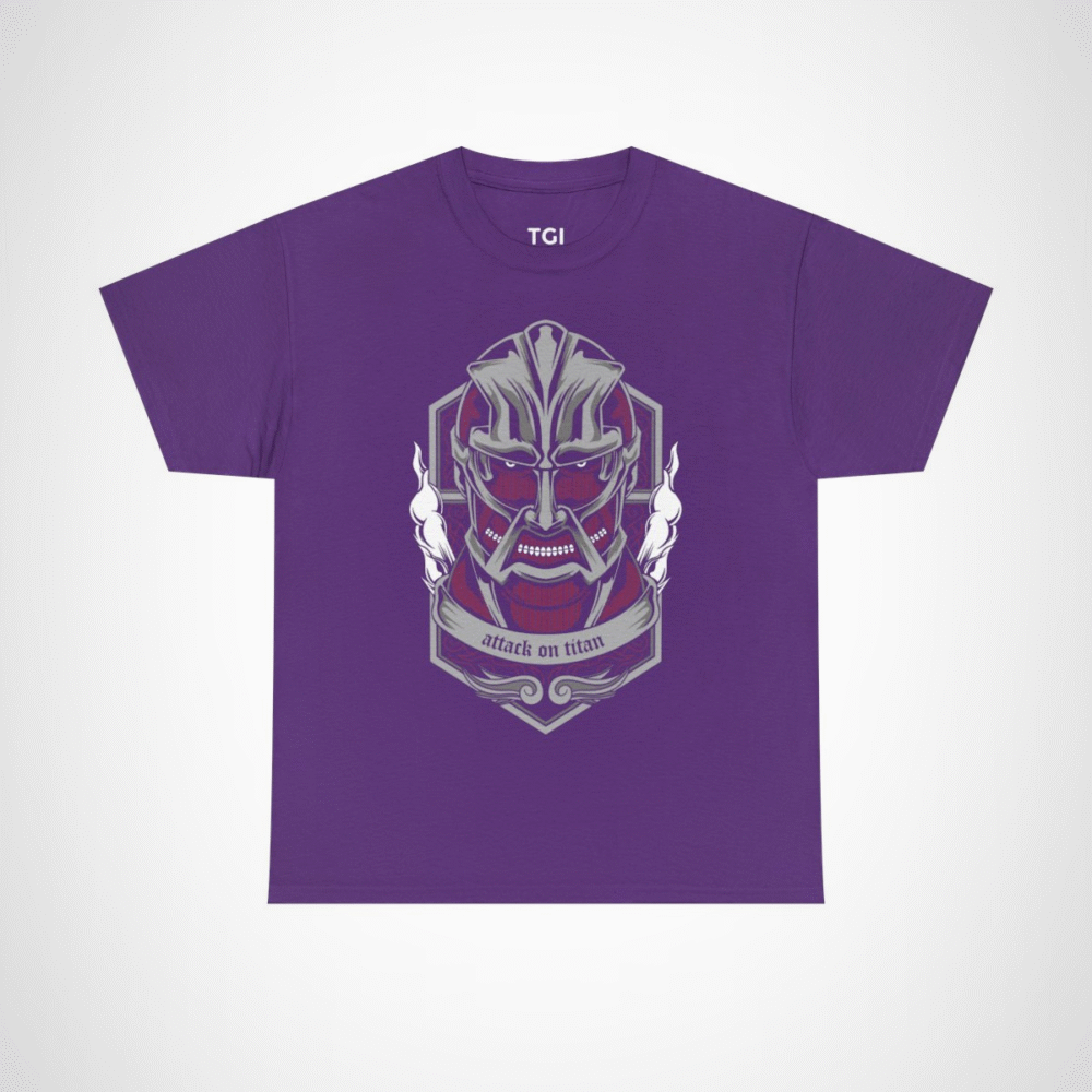 Fierce Titan Graphic Tee showcasing a bold titan design for anime enthusiasts Purple colour