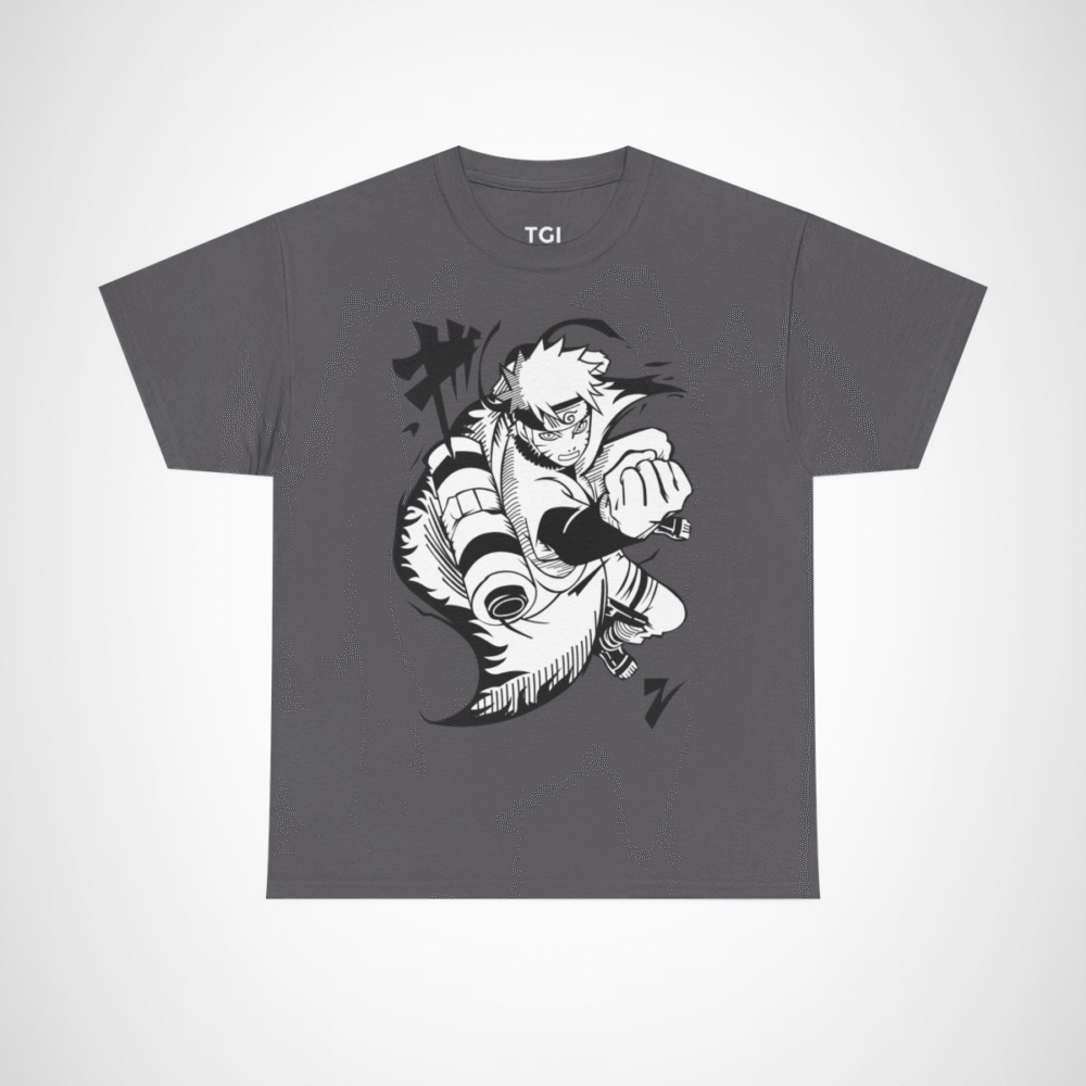 Epic Ninja Adventure T-Shirt featuring an action-packed anime character Charcoal colour