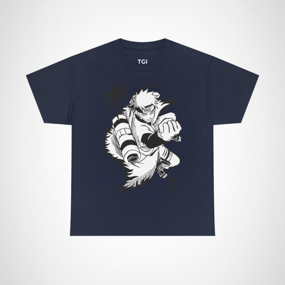 Epic Ninja Adventure T-Shirt featuring an action-packed anime character Navy colour
