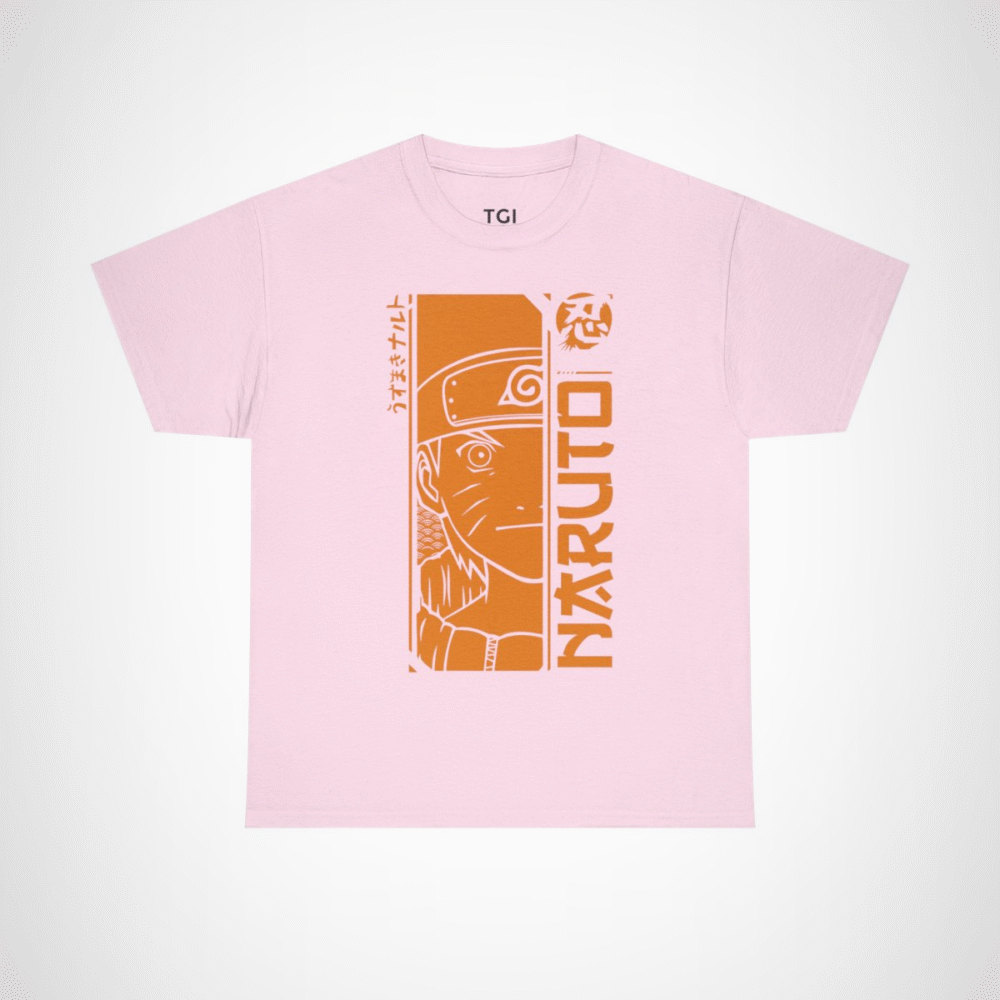 Naruto Uzumaki graphic t-shirt showcasing vibrant design for anime fans Light Pink colour