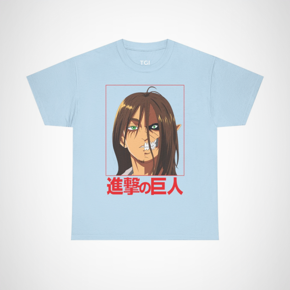 Fierce Titan Transformation Graphic Tee showcasing powerful anime character Light Blue colour