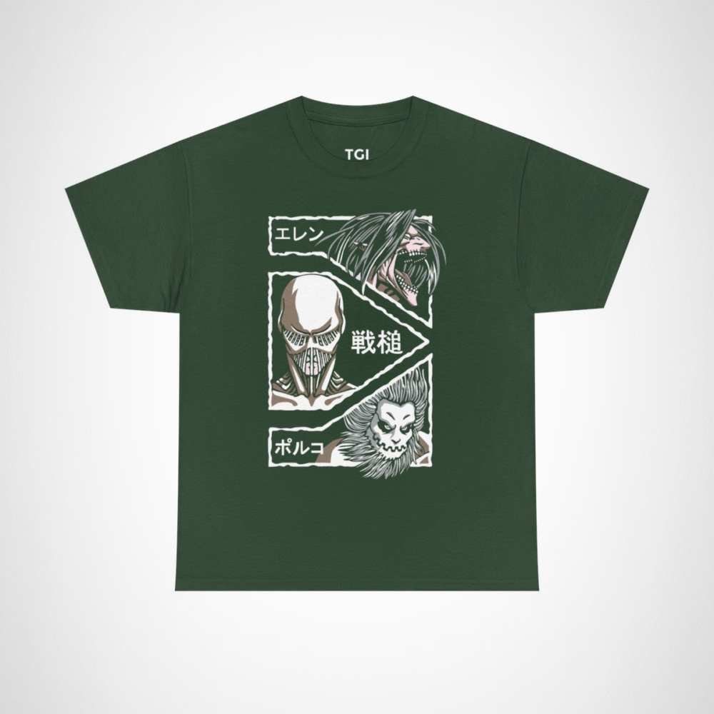 Attack on Titan inspired graphic t-shirt featuring epic designs Forest Green colour