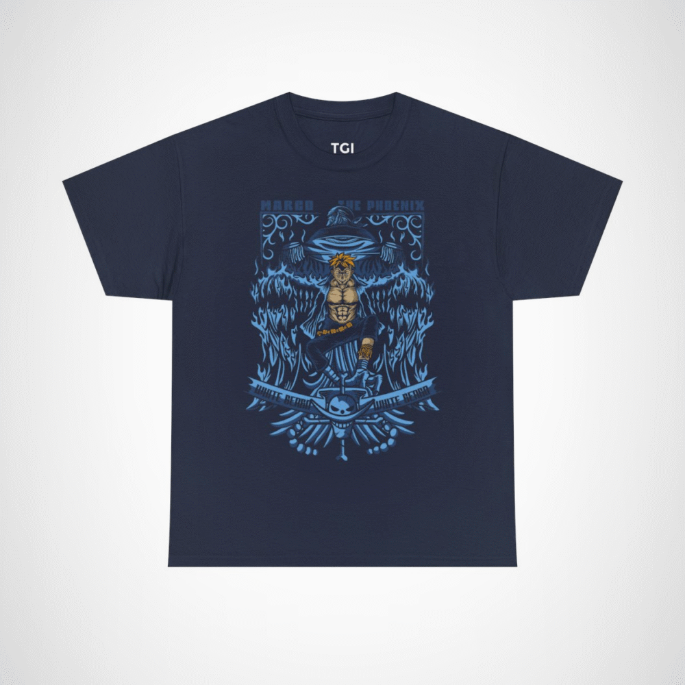 Maroo the Phoenix inspired t-shirt featuring bold anime design Navy colour