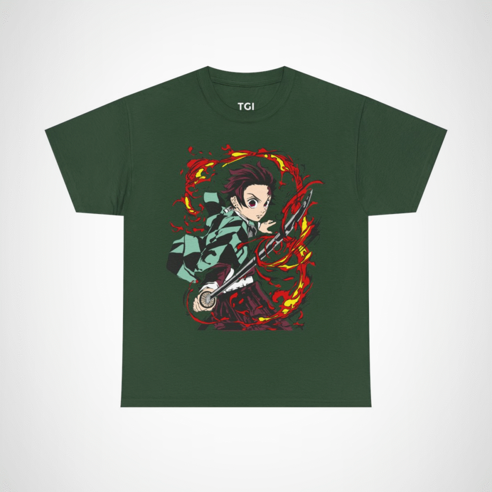 Fierce Samurai Warrior T-Shirt showcasing dynamic anime inspired design Forest Green colour
