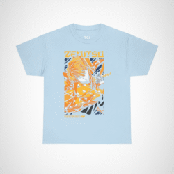 Vibrant Zenitsu Agatsuma T-Shirt featuring dynamic anime artwork Light Blue colour