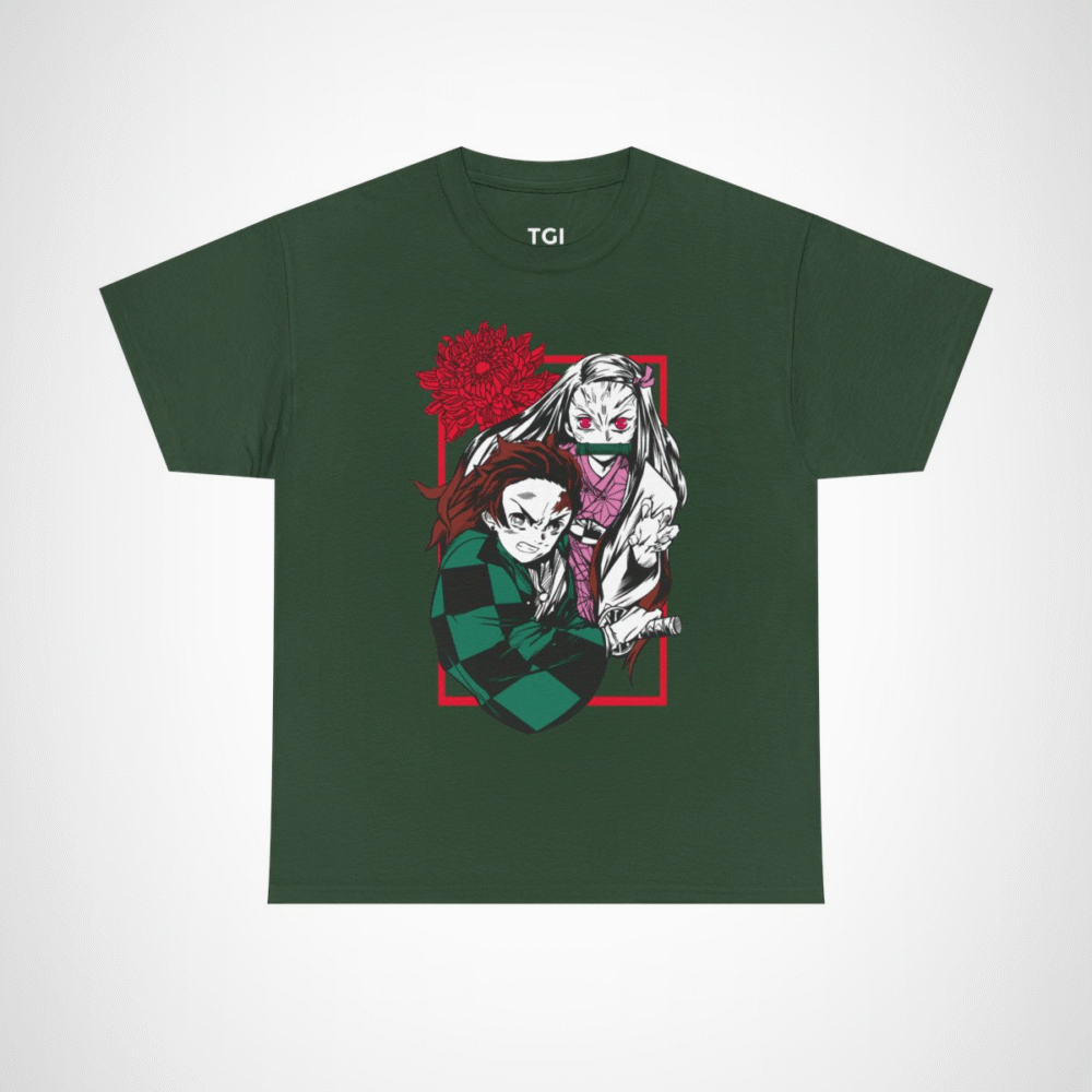 Demon Slayer T-shirt with Tanjiro and Nezuko design Forest Green colour