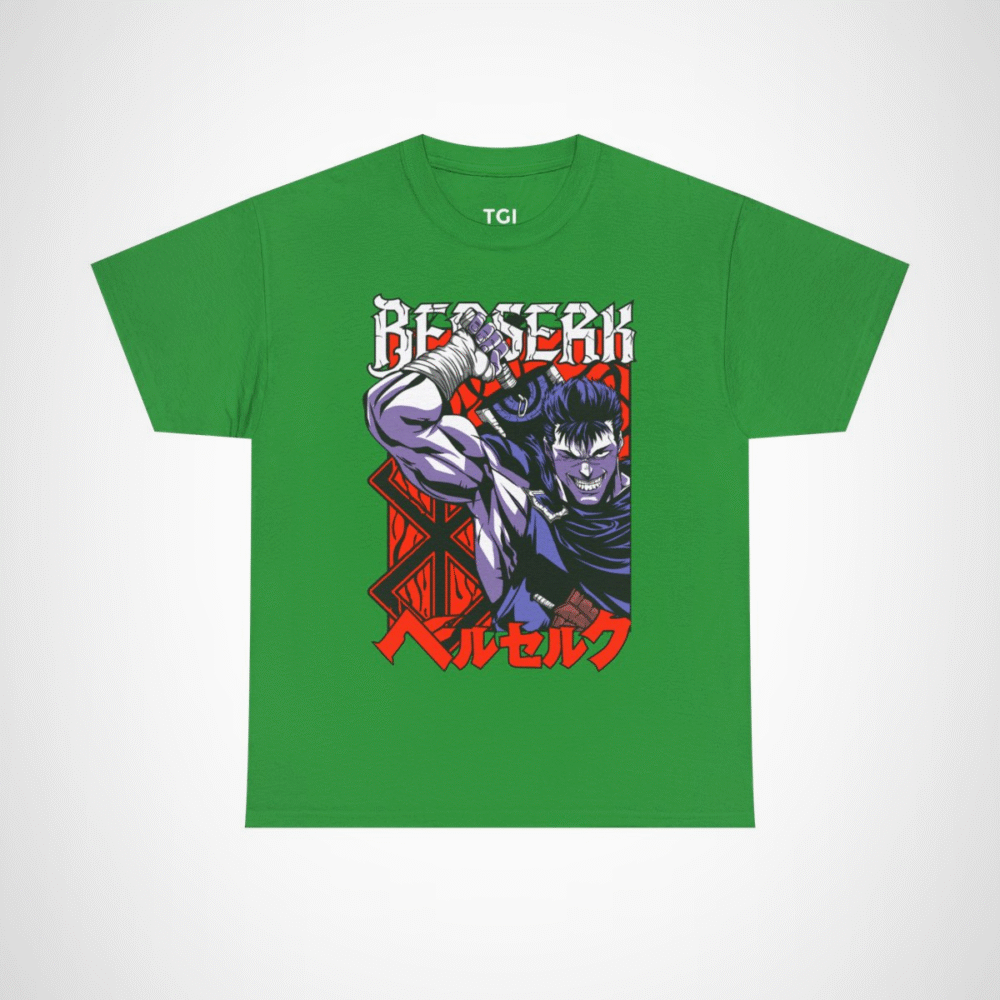 Berserk Graphic T-Shirt featuring a fierce warrior design for anime fans Irish Green colour
