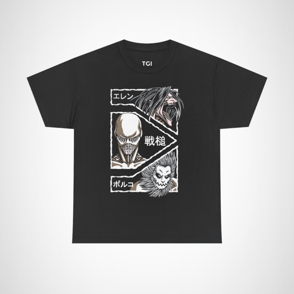 Attack on Titan inspired graphic t-shirt featuring epic designs Black colour