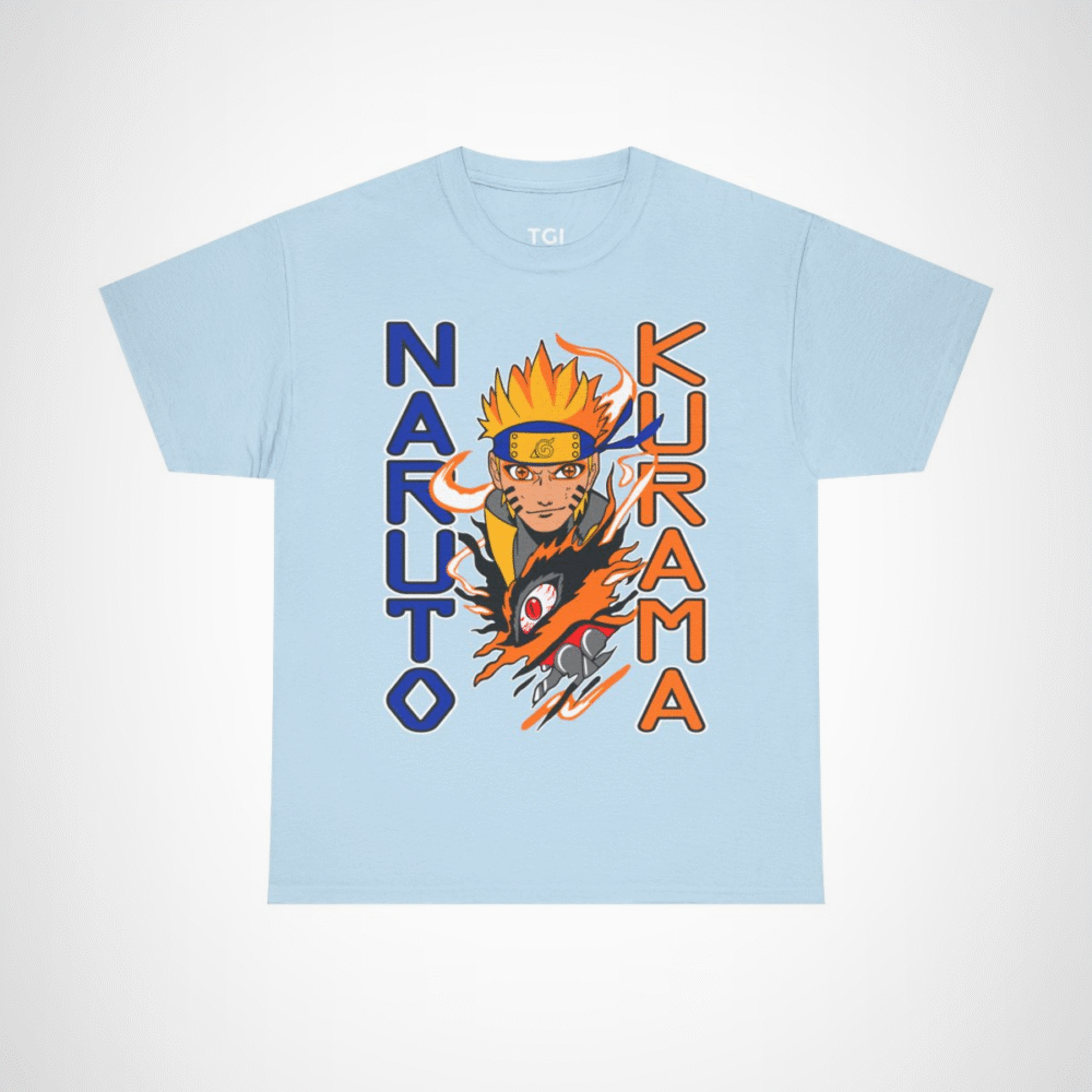 Epic Naruto Kurama graphic tee featuring Naruto Uzumaki and Kurama Light Blue colour