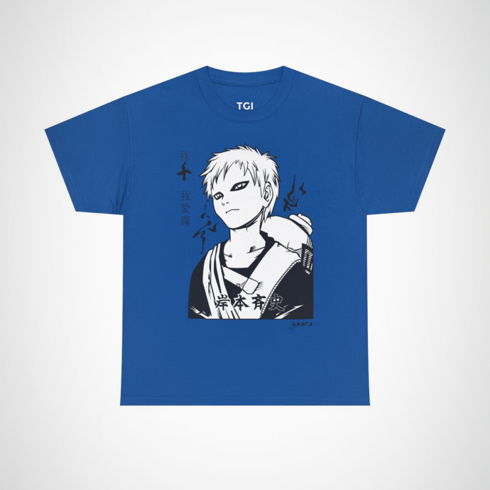 Monochrome manga character line art t-shirt for manga fans Royal colour