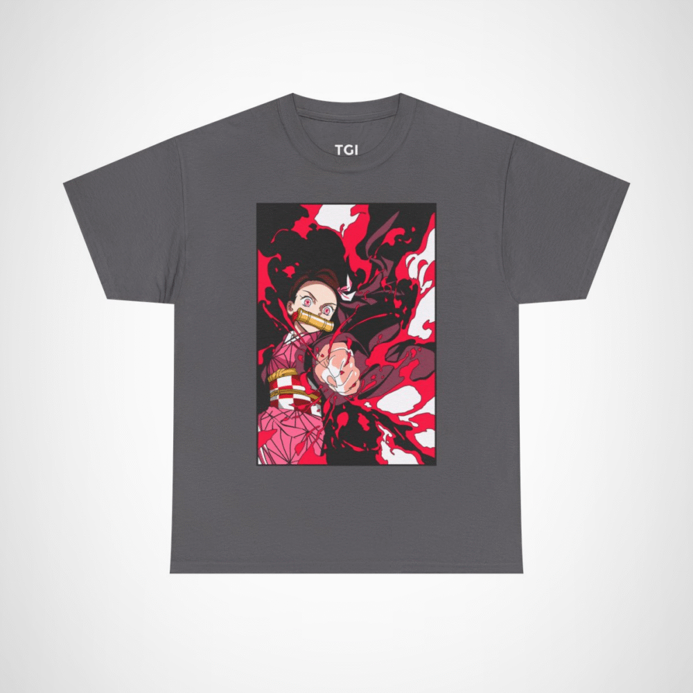 Demon Slayer inspired anime t-shirt featuring vibrant character design Charcoal colour