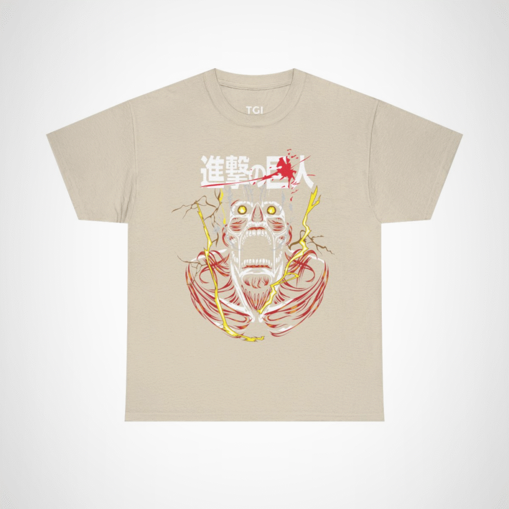 Epic Titan Roar T-Shirt inspired by Attack on Titan Sand colour