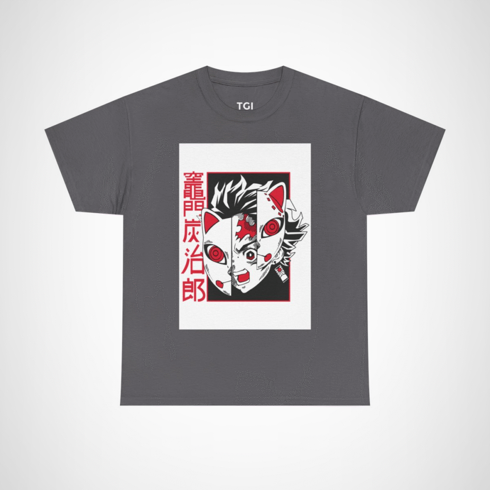 Stylish Oni Mask Graphic Tee showcasing a unique Japanese design for anime lovers Charcoal colour