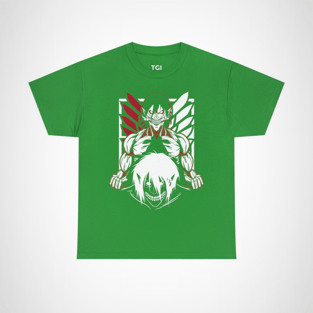 Epic Dual Faces Anime T-Shirt showcasing striking design and expressions Irish Green colour