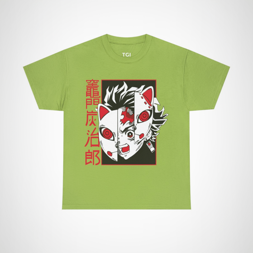 Bold Oni Mask Tee featuring intricate Oni design Kiwi colour