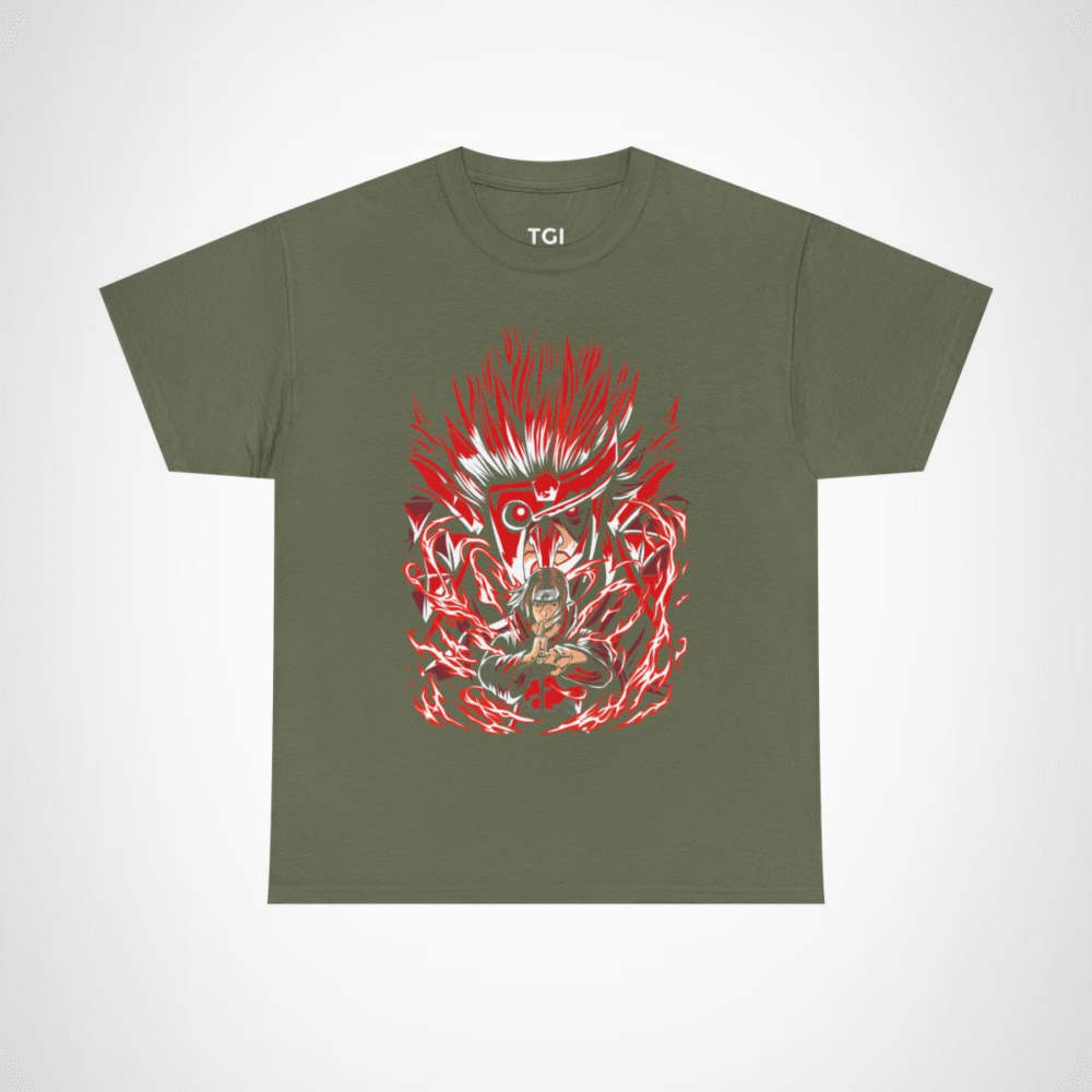 Epic Fire Ninja T-Shirt featuring a powerful ninja and fiery design Military Green colour