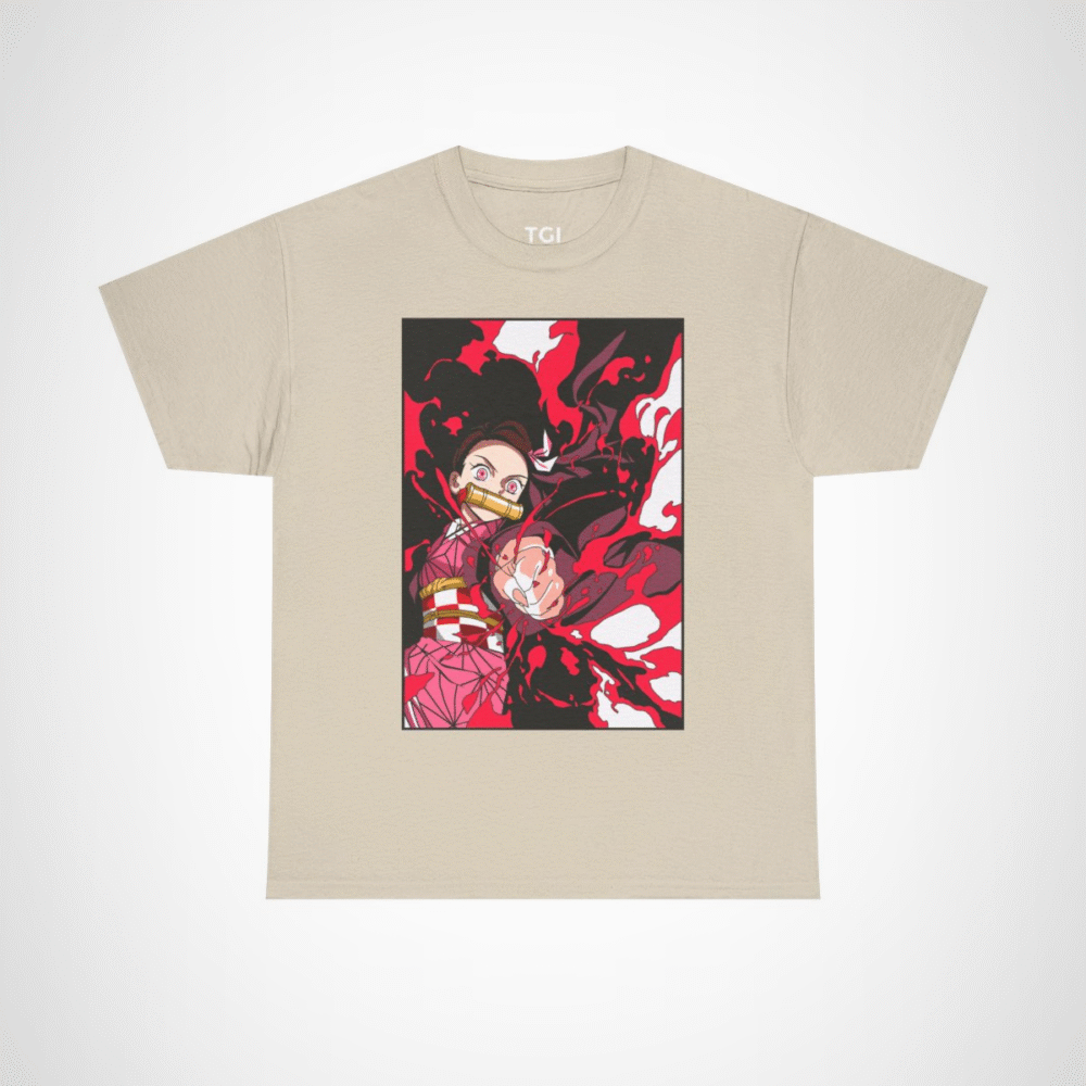 Demon Slayer inspired anime t-shirt featuring vibrant character design Sand colour