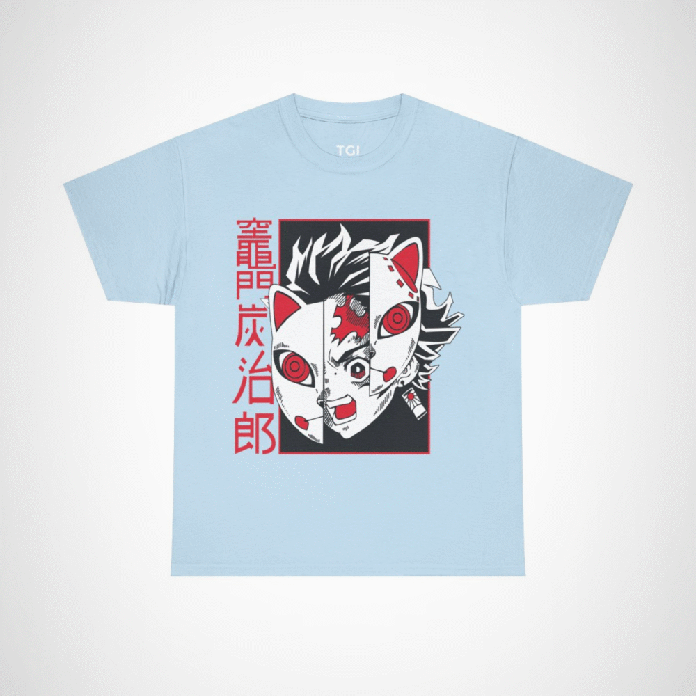 Bold Oni Mask Tee featuring intricate Oni design Light Blue colour